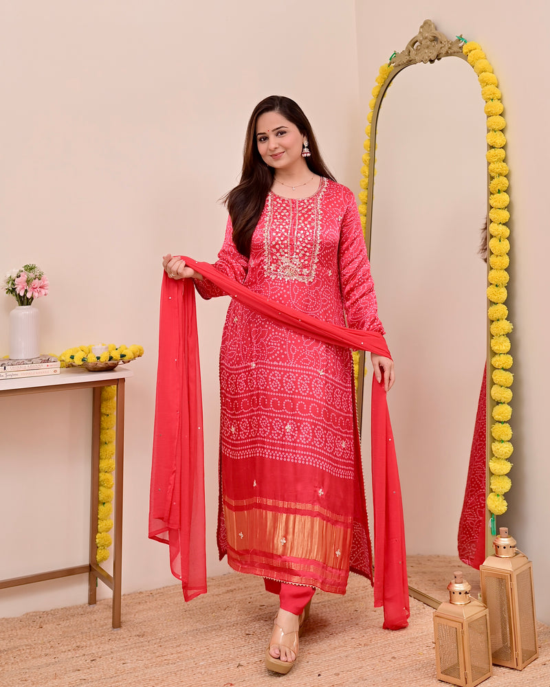 Red Gajji Silk Gotta Work Festive Suit