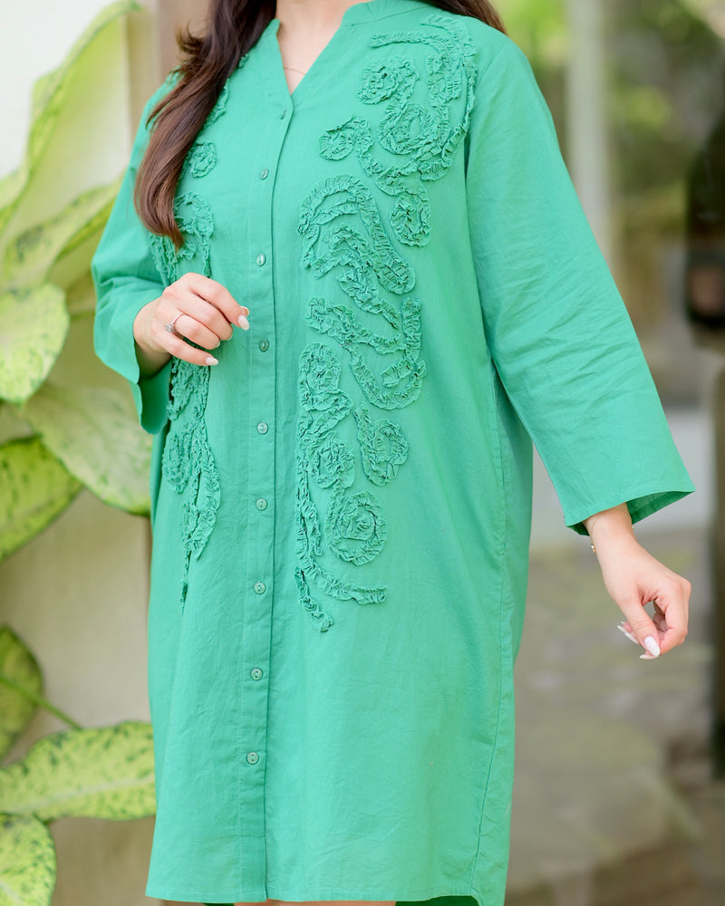 Forest Green Applique Premium Cotton Dress
