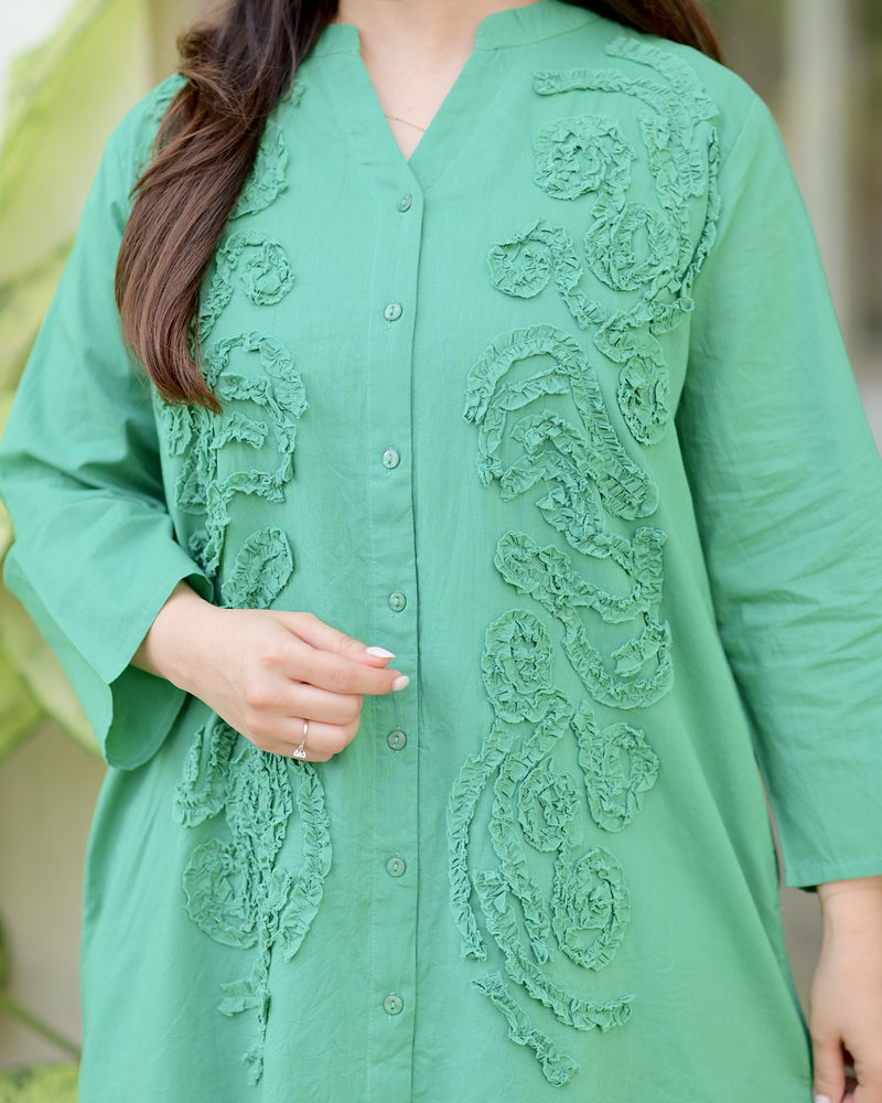 Forest Green Applique Premium Cotton Dress