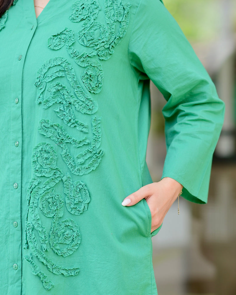 Forest Green Applique Premium Cotton Dress