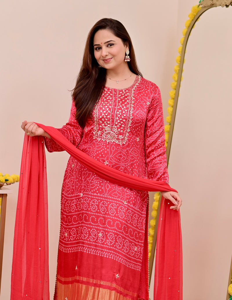 Red Gajji Silk Gotta Work Festive Suit