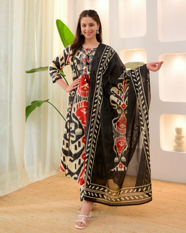 Black Baroque A Line Handwork Cotton Suit
