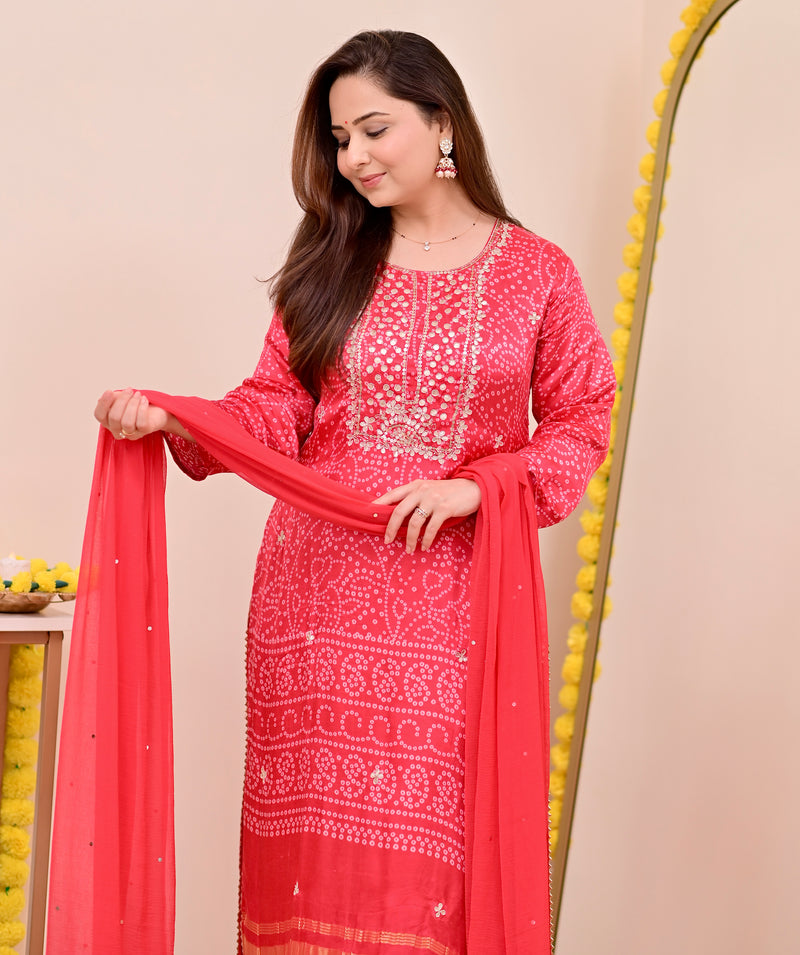 Red Gajji Silk Gotta Work Festive Suit
