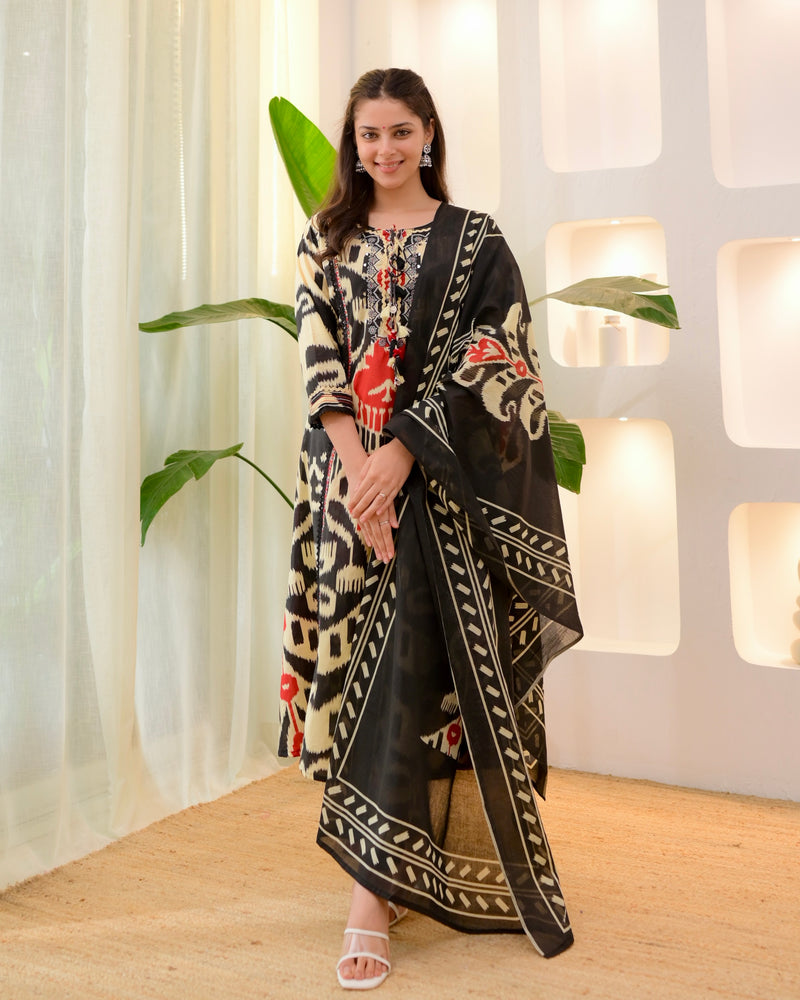 Black Baroque A Line Handwork Cotton Suit