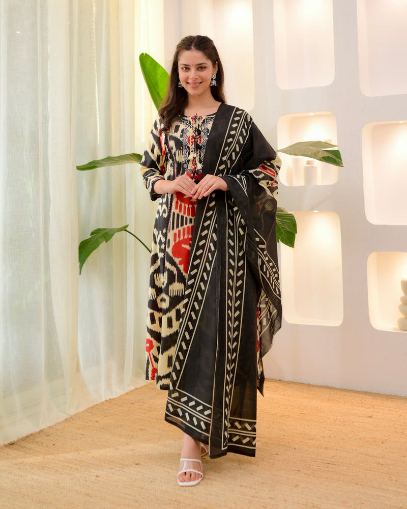Black Baroque A Line Handwork Cotton Suit