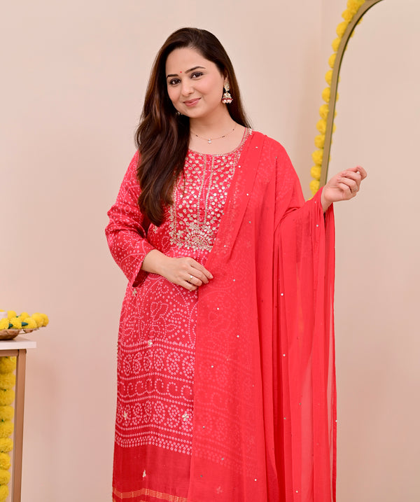 Red Gajji Silk Gotta Work Festive Suit