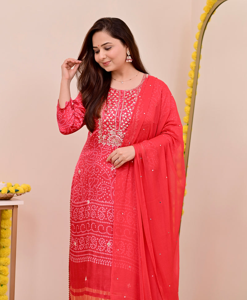 Red Gajji Silk Gotta Work Festive Suit