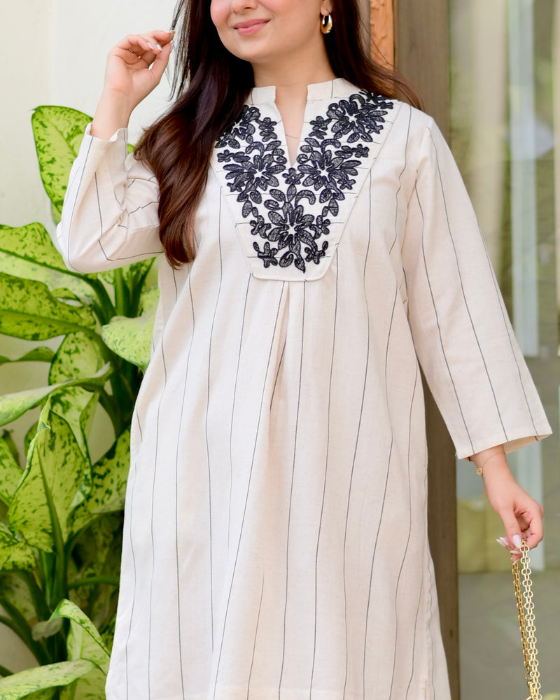 Ivory Timeless Threadwork Premium Cotton Dress