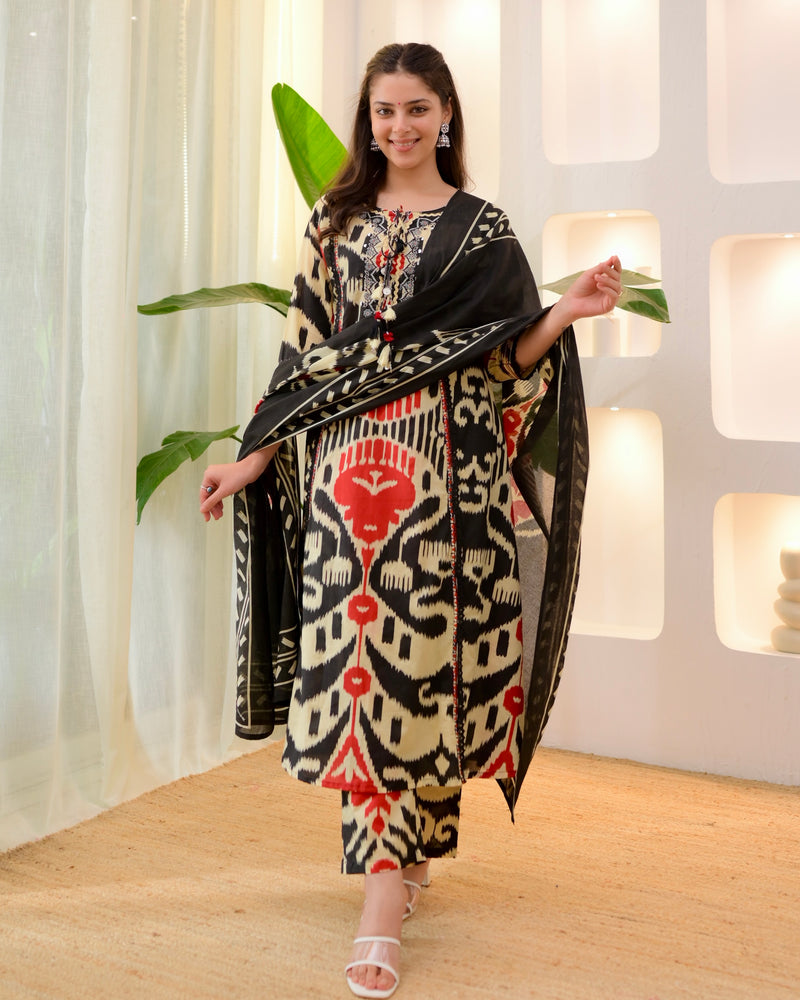Black Baroque A Line Handwork Cotton Suit