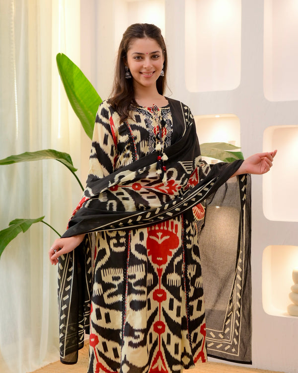 Black Baroque A Line Handwork Cotton Suit