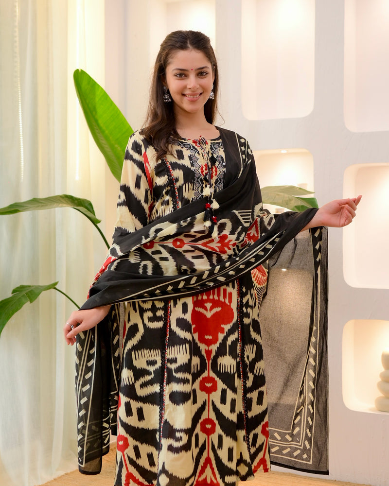 Black Baroque A Line Handwork Cotton Suit