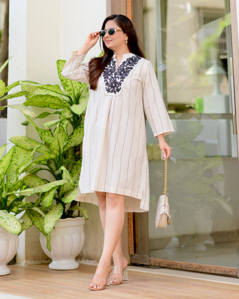 Ivory Timeless Threadwork Premium Cotton Dress