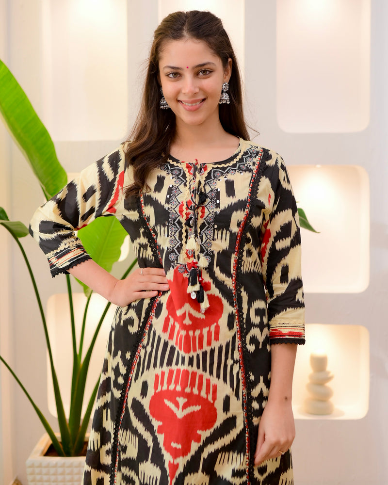 Black Baroque A Line Handwork Cotton Suit