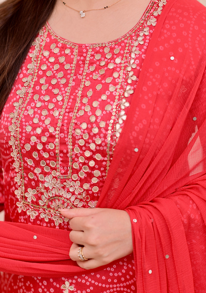 Red Gajji Silk Gotta Work Festive Suit