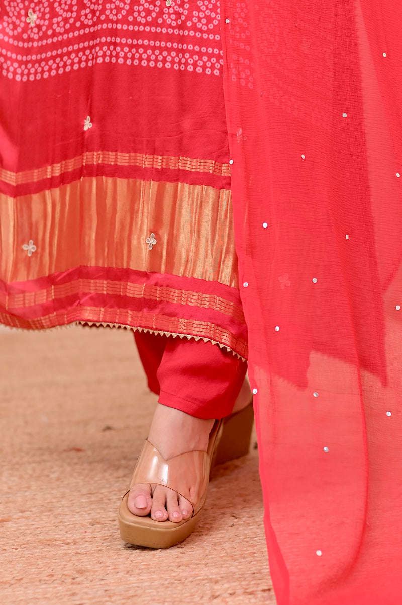 Red Gajji Silk Gotta Work Festive Suit