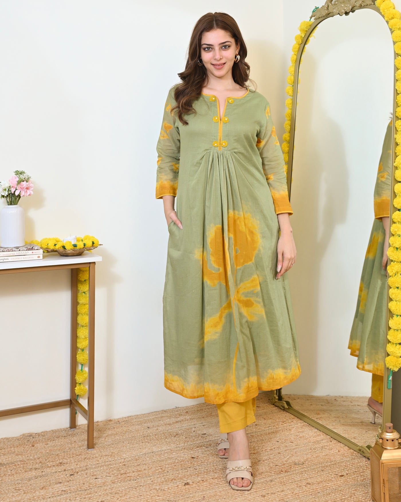Sage Sunshine Mul Cotton A Line Kurta Set