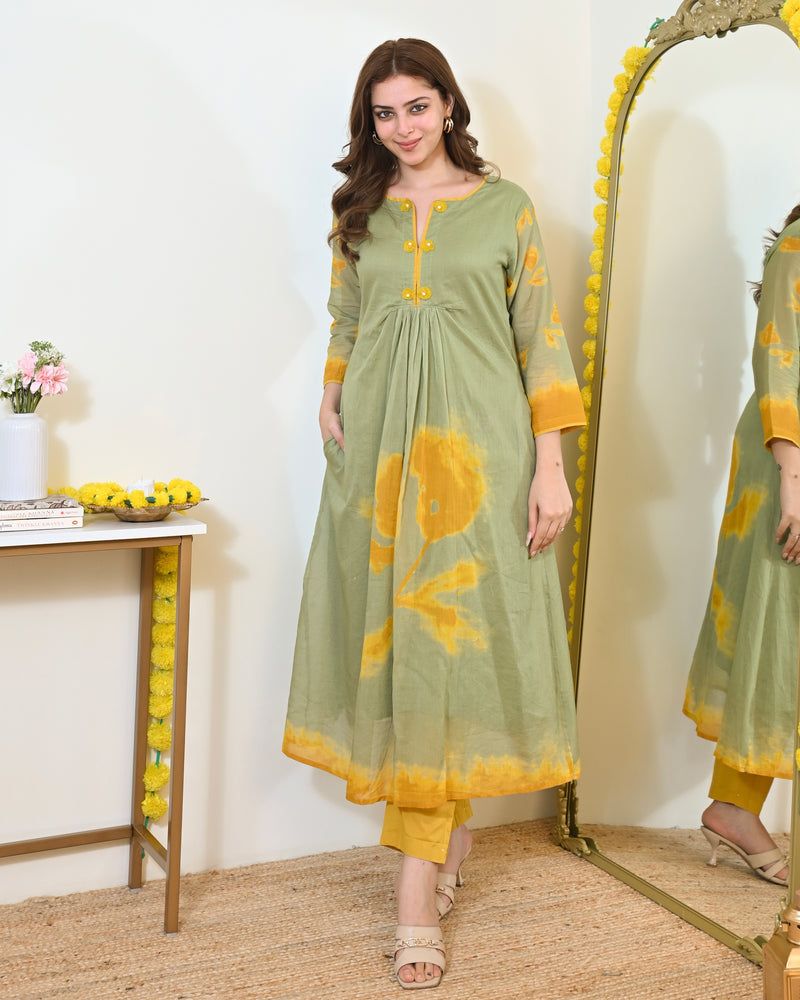 Sage Sunshine Mul Cotton A Line Kurta Set