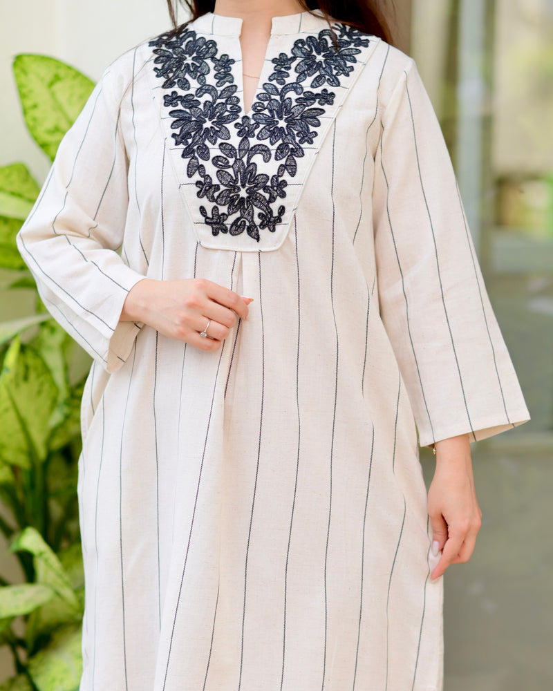 Ivory Timeless Threadwork Premium Cotton Dress