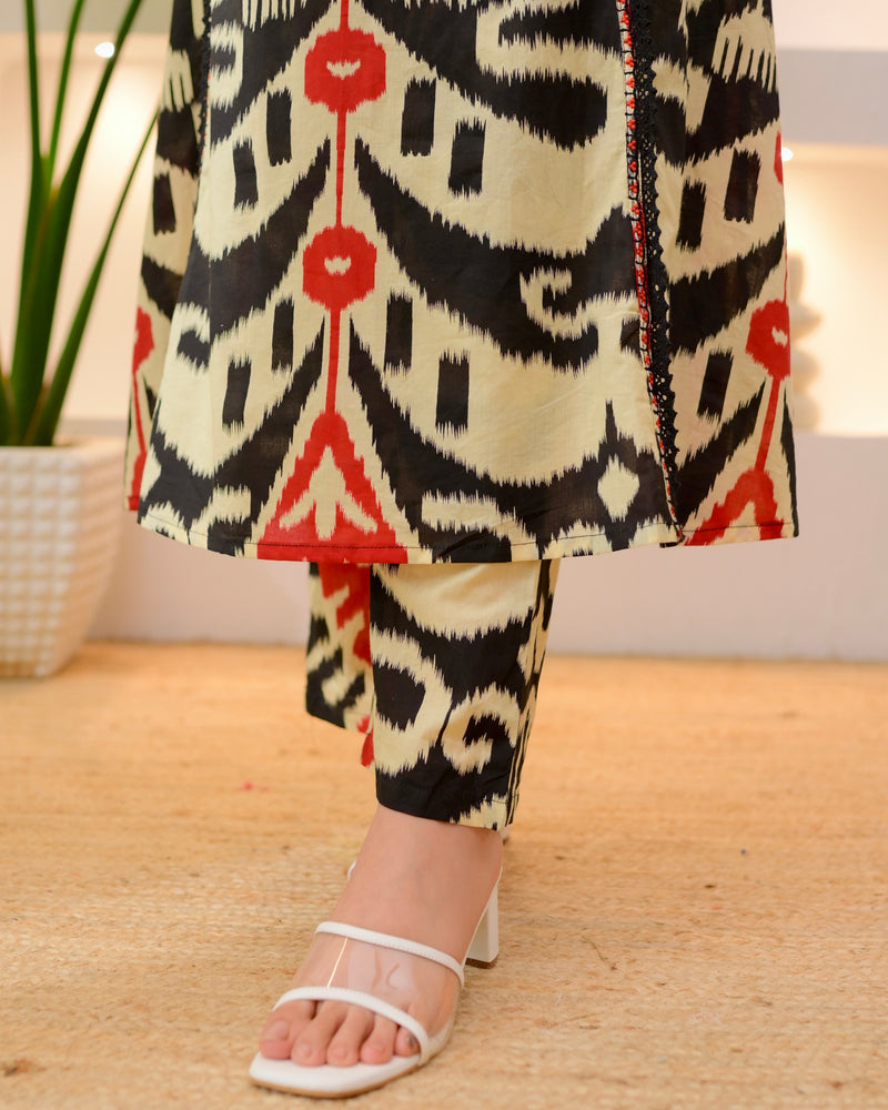 Black Baroque A Line Handwork Cotton Suit