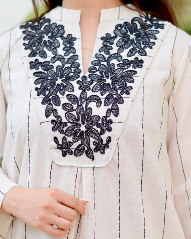 Ivory Timeless Threadwork Premium Cotton Dress
