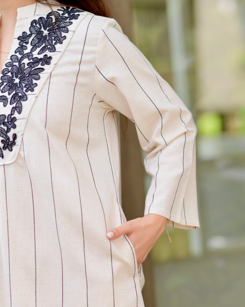 Ivory Timeless Threadwork Premium Cotton Dress