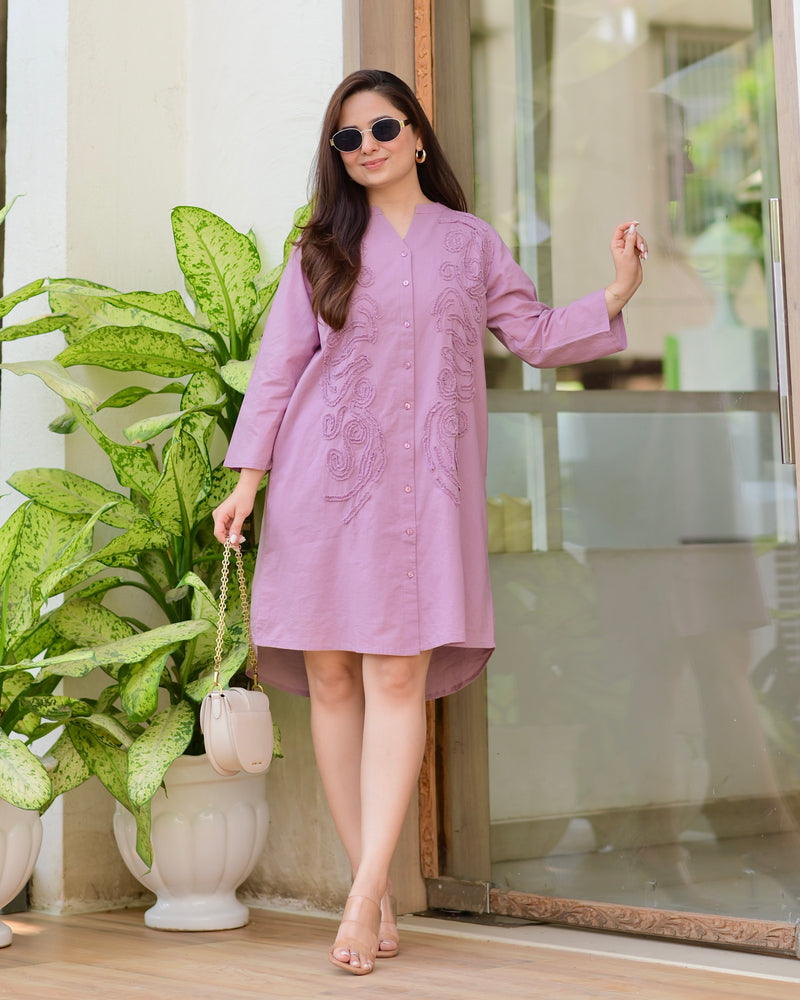 Orchid Dreams Applique Premium Cotton Dress