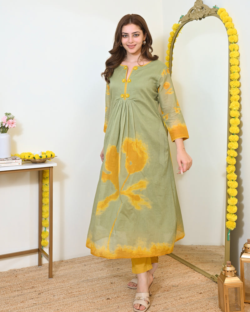 Sage Sunshine Mul Cotton A Line Kurta Set