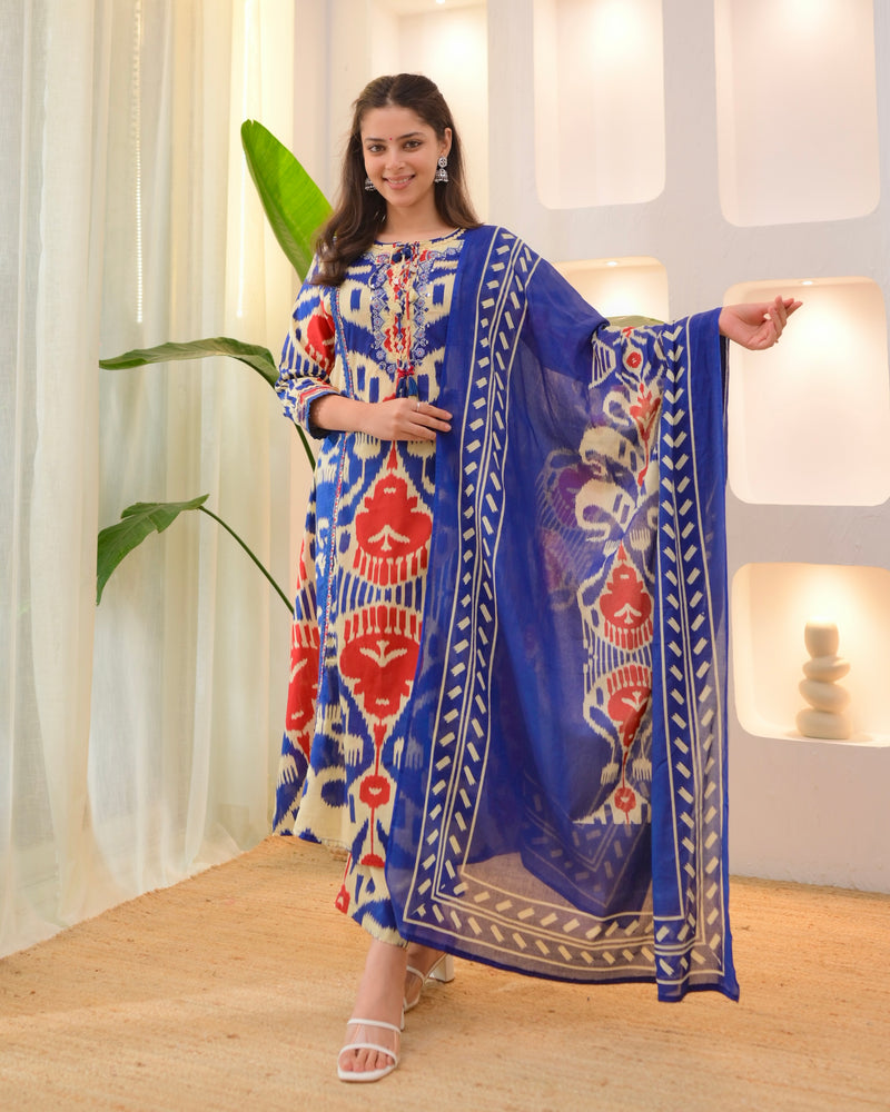 Blue Baroque A Line Handwork Cotton Suit