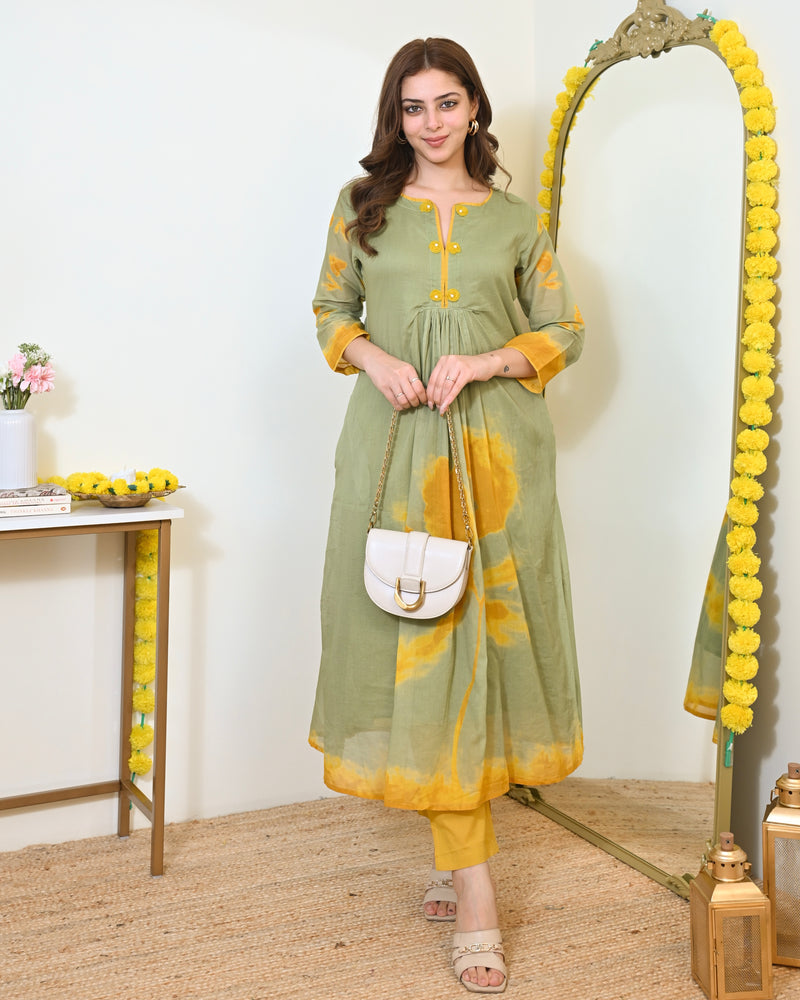 Sage Sunshine Mul Cotton A Line Kurta Set