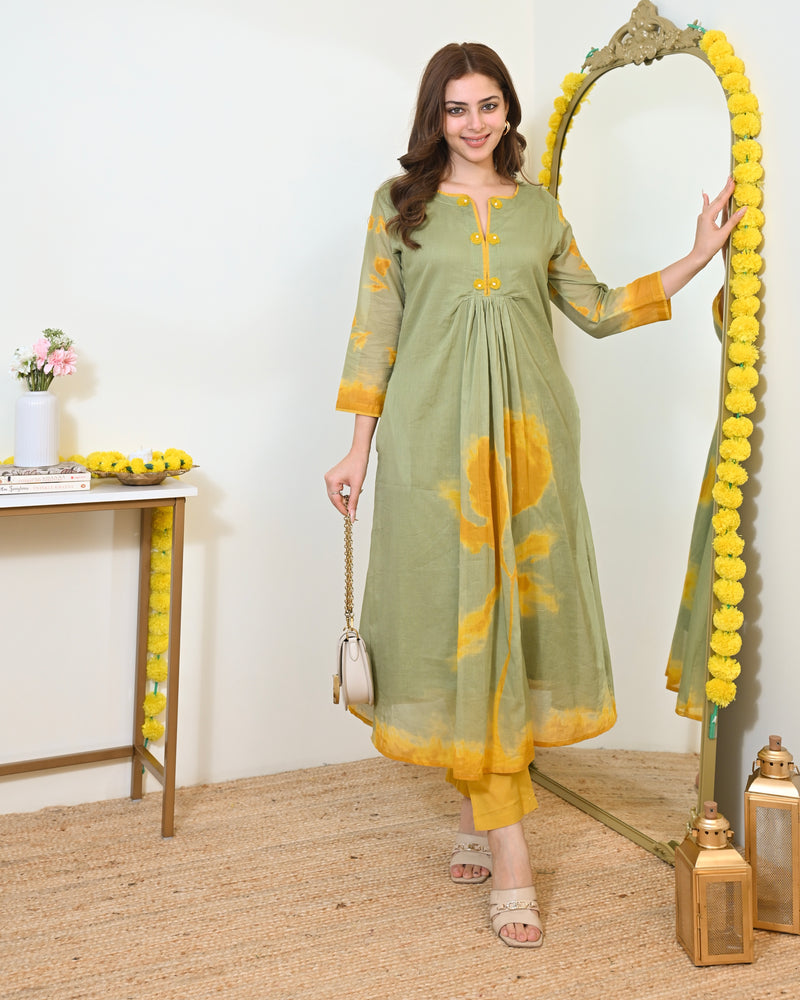Sage Sunshine Mul Cotton A Line Kurta Set