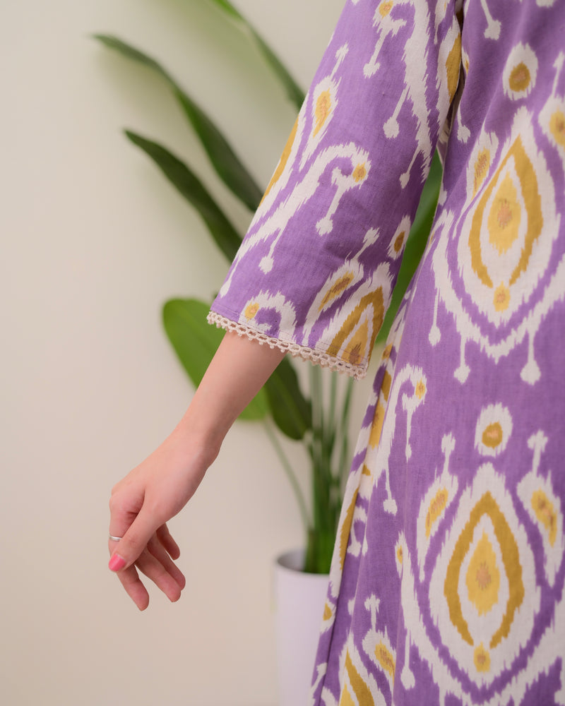 Lavender Baroque A Line Cotton Kurta Set