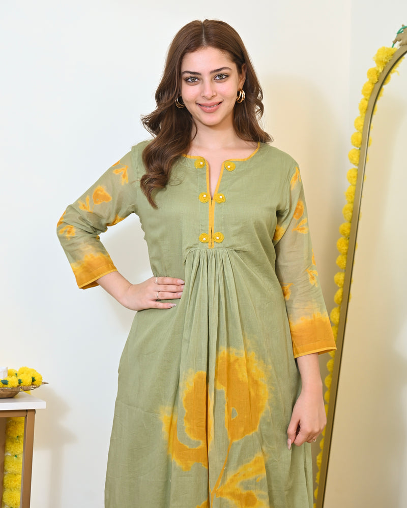 Sage Sunshine Mul Cotton A Line Kurta Set