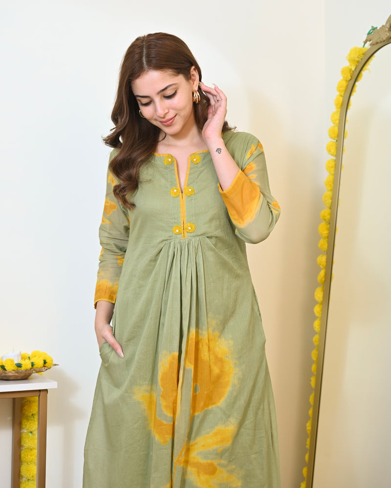 Sage Sunshine Mul Cotton A Line Kurta Set
