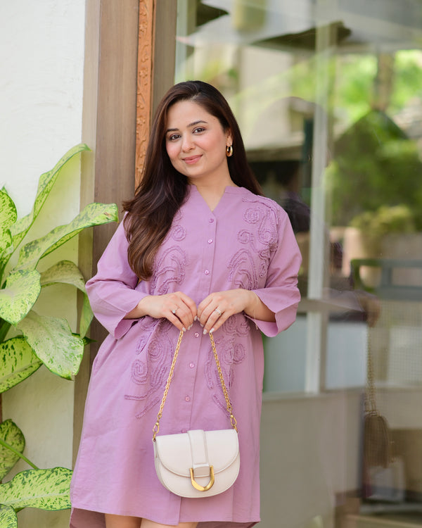 Orchid Dreams Applique Premium Cotton Dress