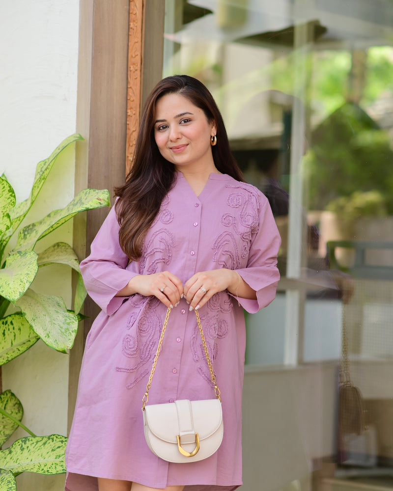 Orchid Dreams Applique Premium Cotton Dress
