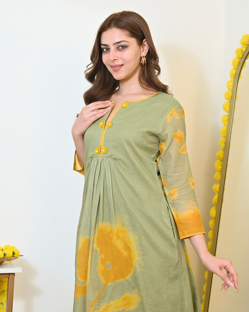Sage Sunshine Mul Cotton A Line Kurta Set