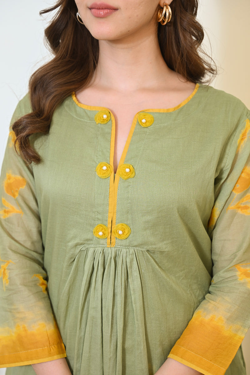 Sage Sunshine Mul Cotton A Line Kurta Set