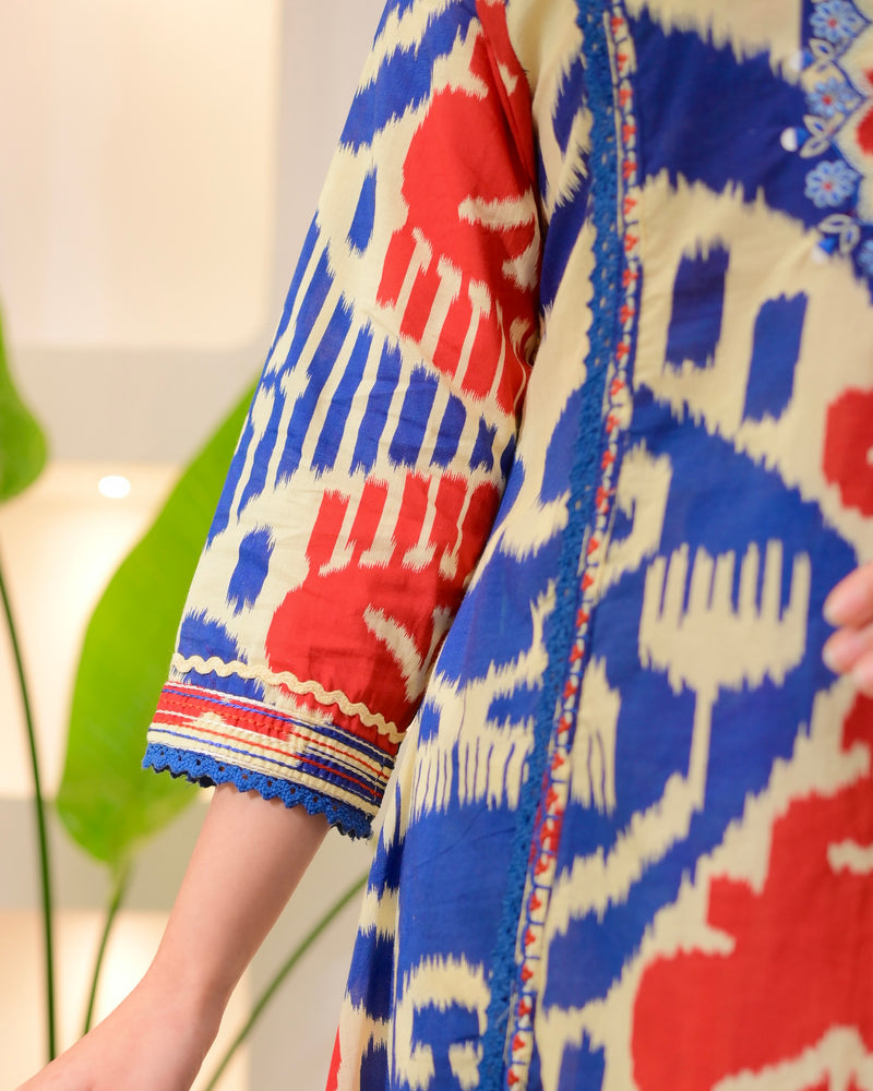 Blue Baroque A Line Handwork Cotton Suit
