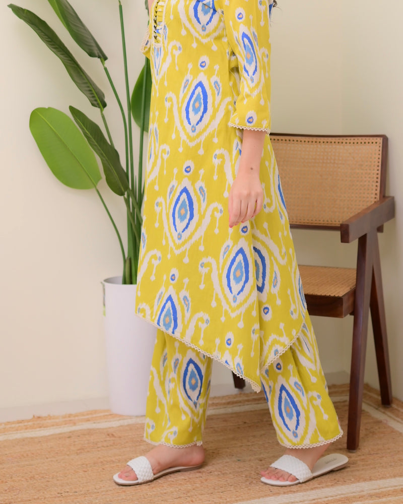 Yellow Baroque A Line Cotton Kurta Set