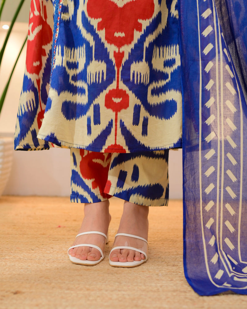 Blue Baroque A Line Handwork Cotton Suit