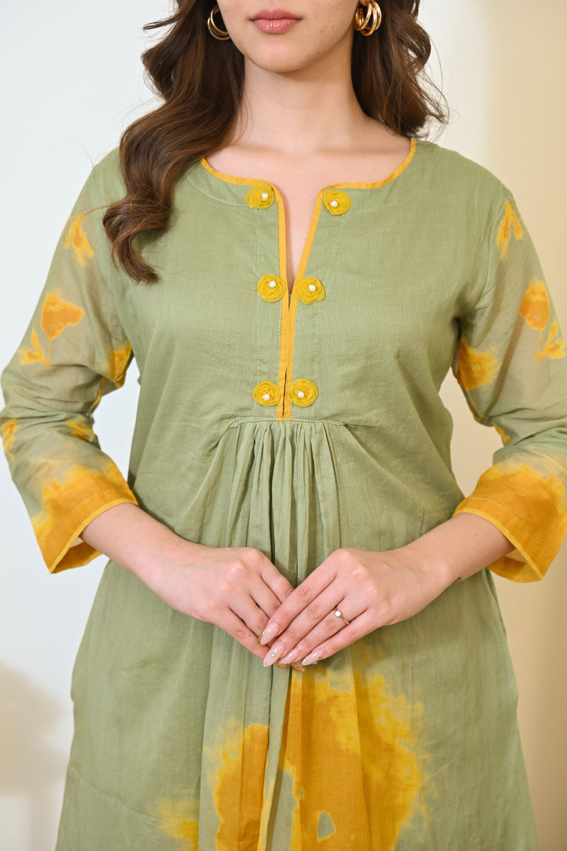 Sage Sunshine Mul Cotton A Line Kurta Set
