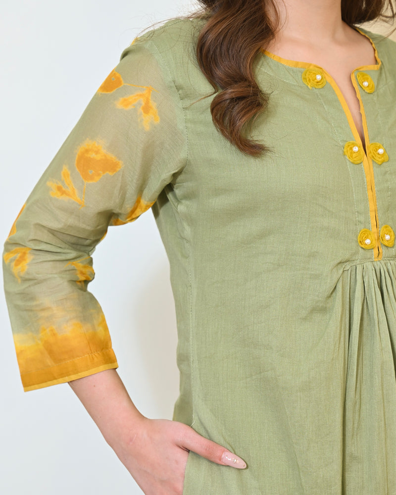 Sage Sunshine Mul Cotton A Line Kurta Set