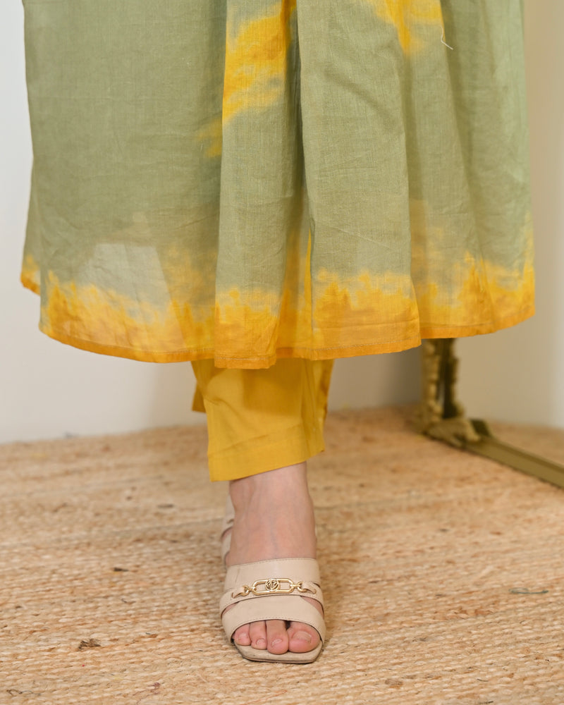 Sage Sunshine Mul Cotton A Line Kurta Set