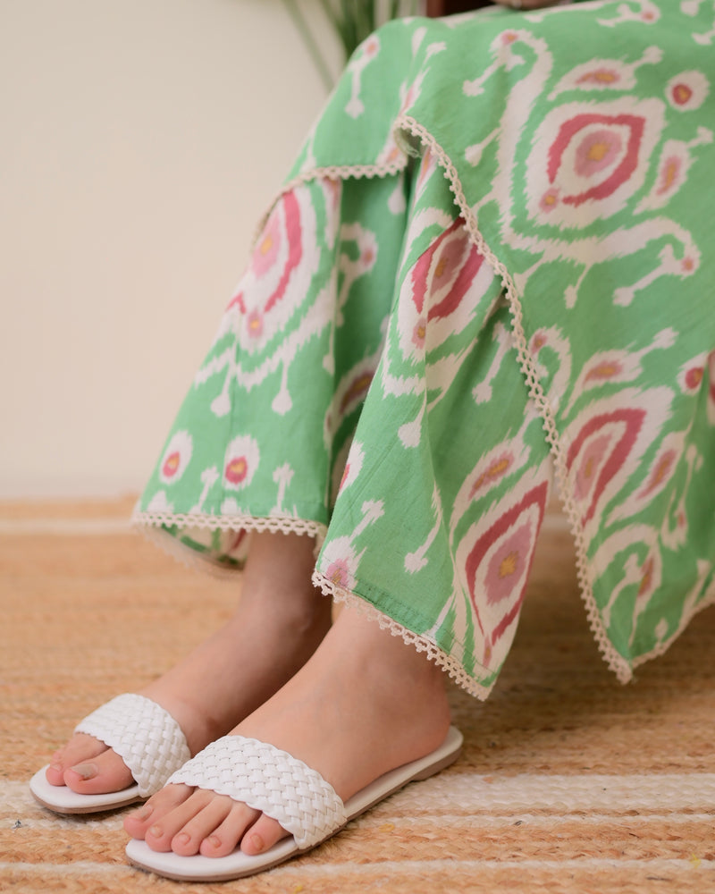 Green Baroque A Line Cotton Kurta Set