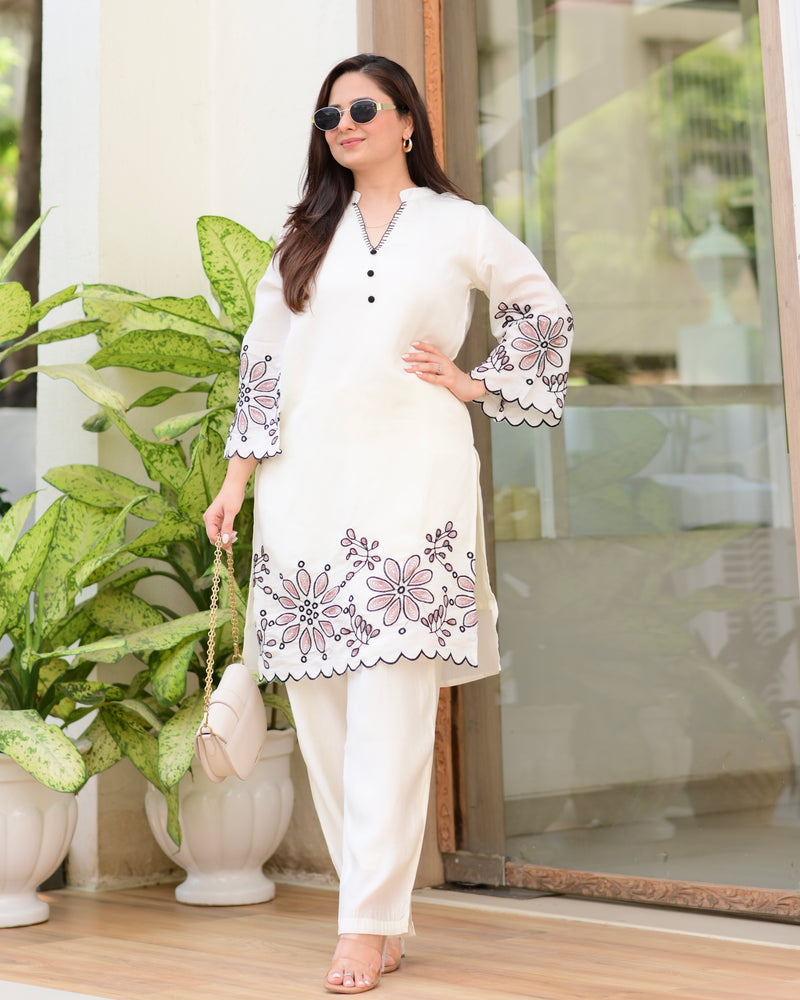 Ivory Petals Charm Threadwork Classic Co-ord