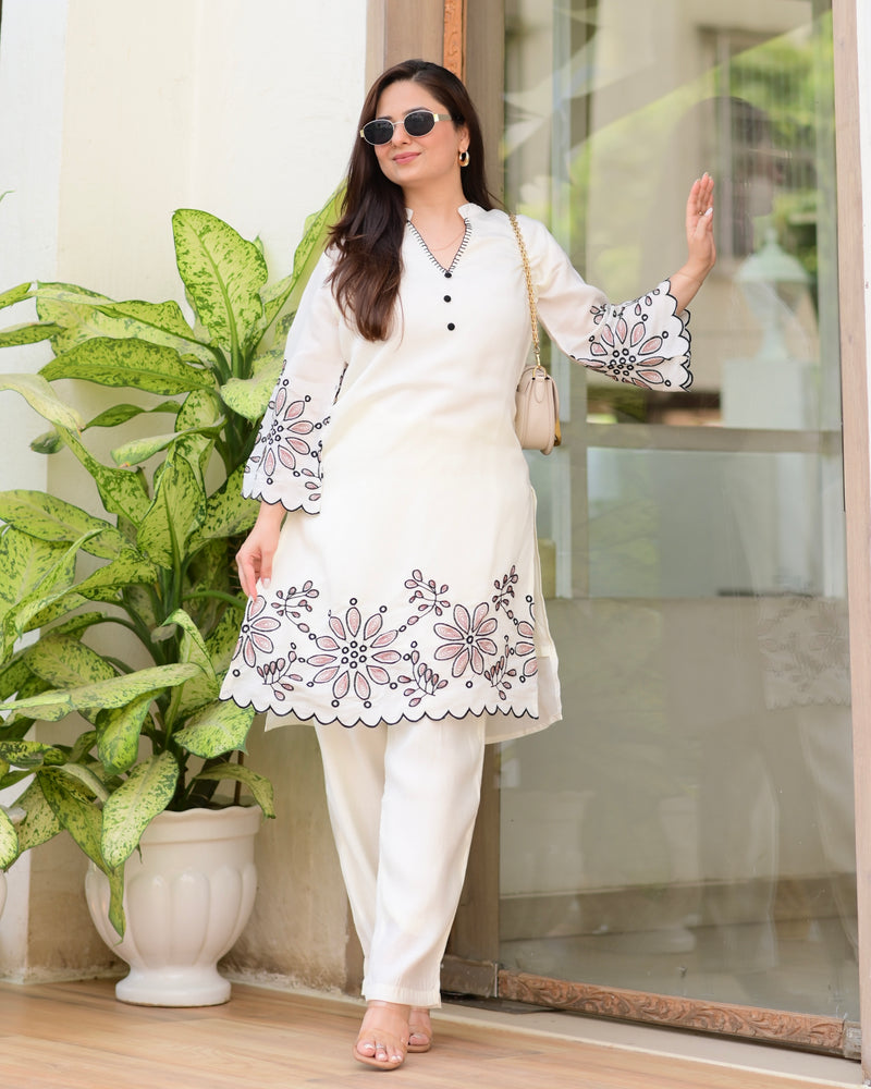 Ivory Petals Charm Threadwork Classic Co-ord
