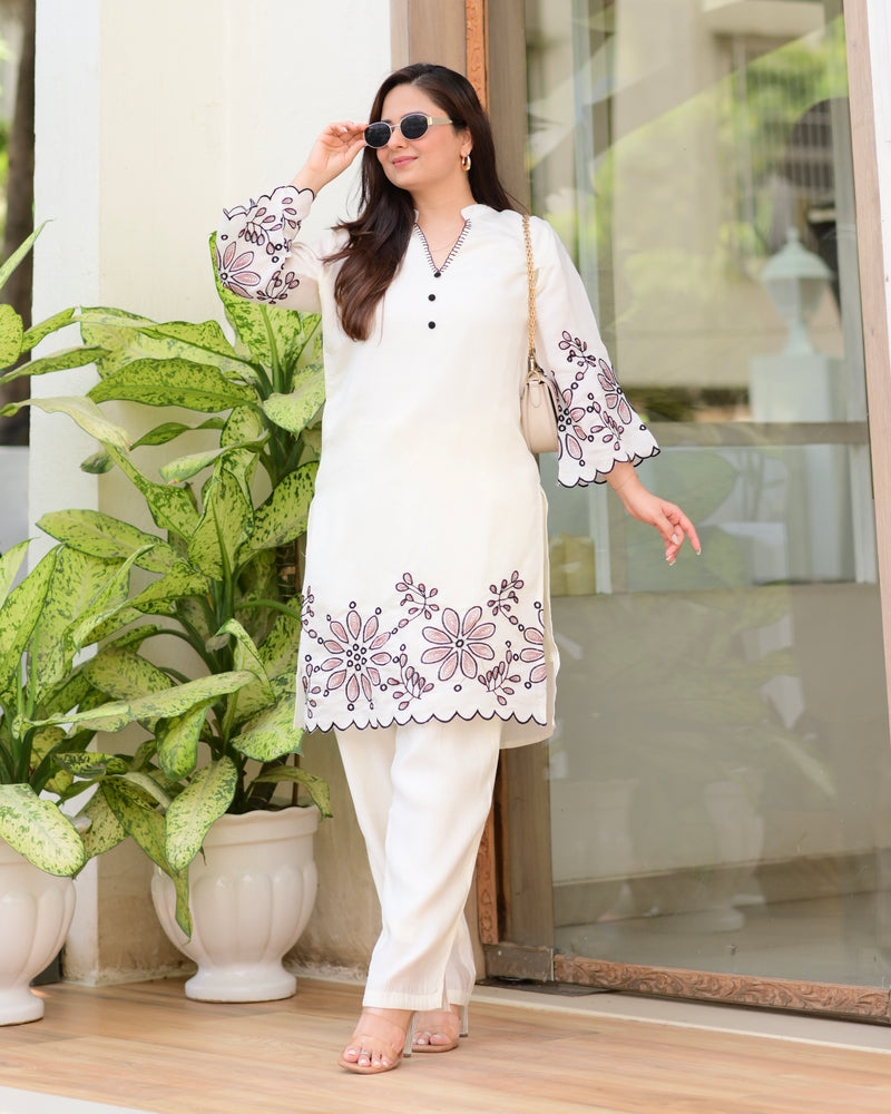 Ivory Petals Charm Threadwork Classic Co-ord