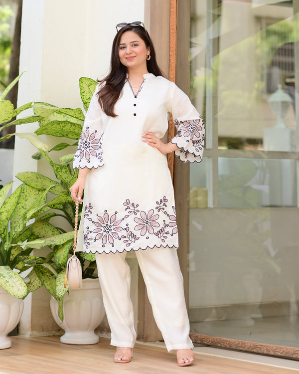 Ivory Petals Charm Threadwork Classic Co-ord
