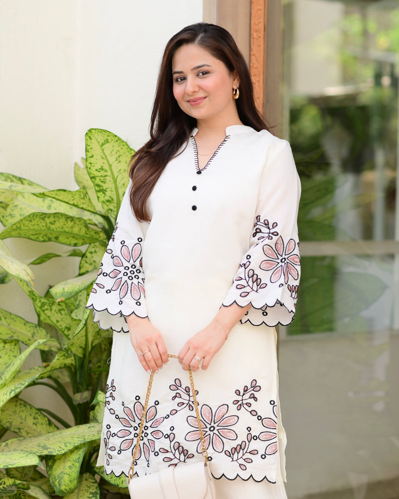 Ivory Petals Charm Threadwork Classic Co-ord