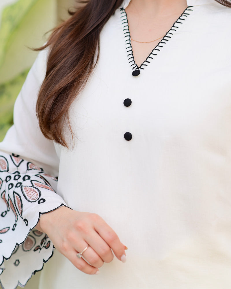 Ivory Petals Charm Threadwork Classic Co-ord